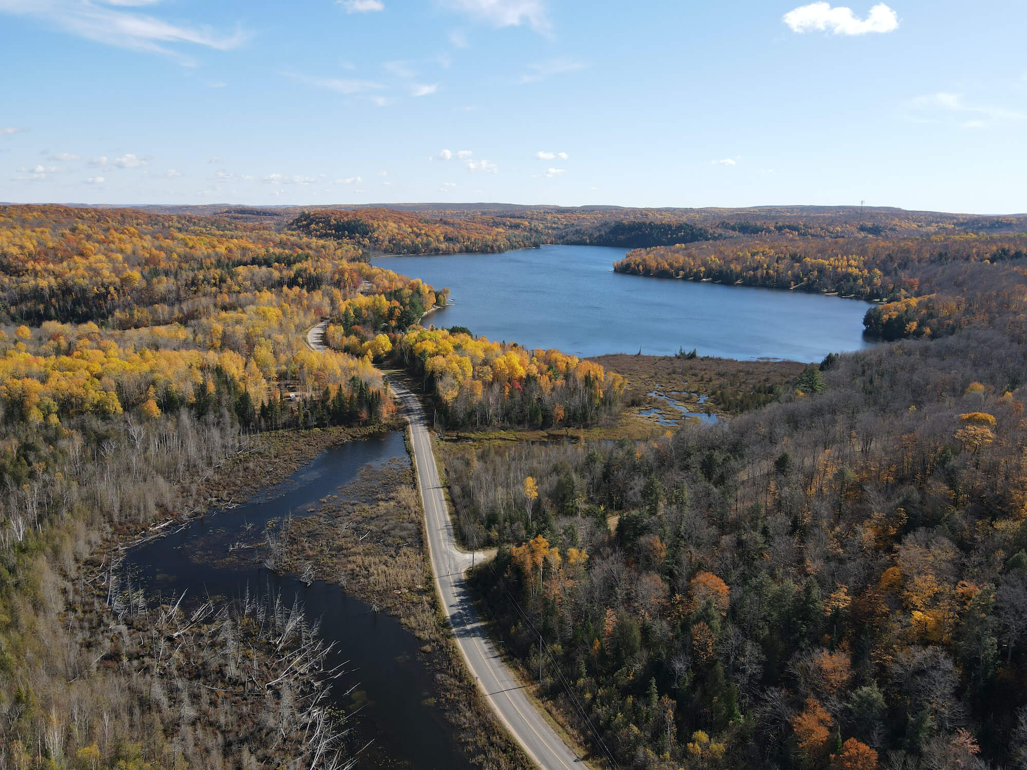 Aerial view of West Diamond Lake in Bancroft, Ontario, Canada